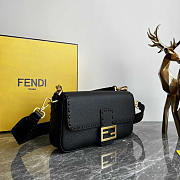 Fendi Baguette Camellia Selleria Bag Black 27x15x6cm - 6