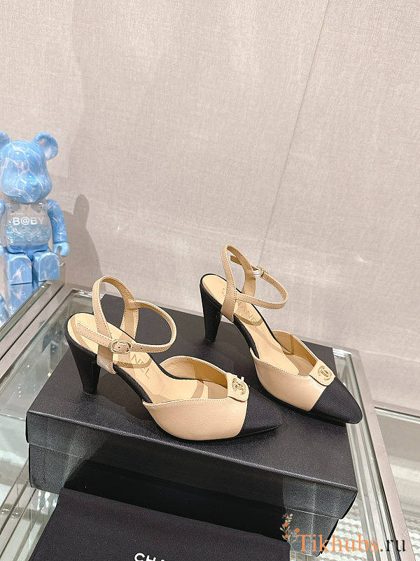 Chanel Beige Black Heel 7cm - 1