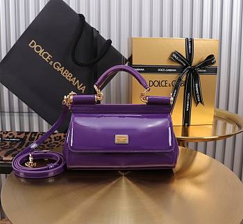 Dolce & Gabbana Purple Small Sicily Handbag Patent 18cm