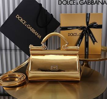 Dolce & Gabbana Gold Small Sicily Handbag Patent 18cm