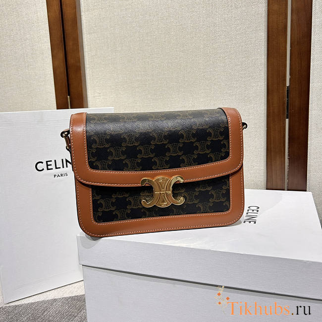 Celine Triomphe Bag Canvas Calfskin Tan 22x15.5x6cm - 1