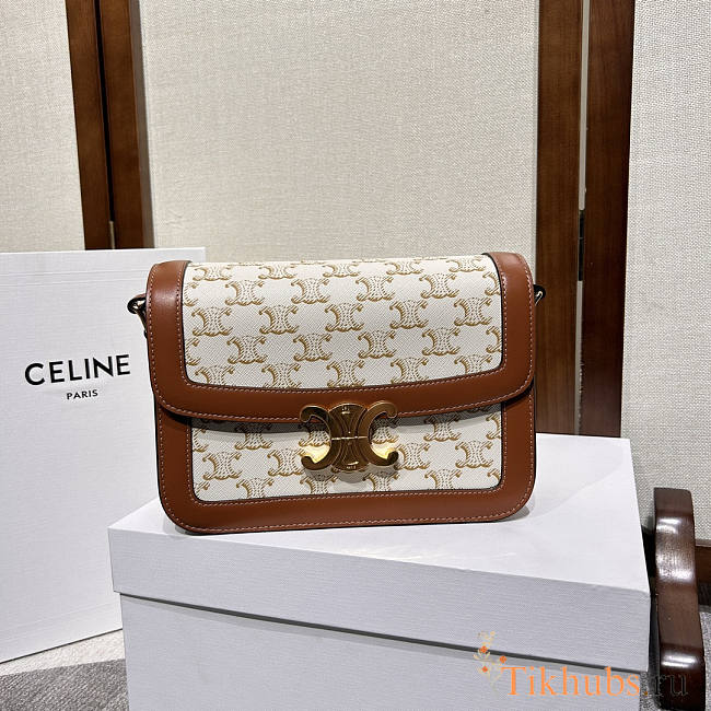 Celine Triomphe Bag Canvas Calfskin White 22x15.5x6cm - 1