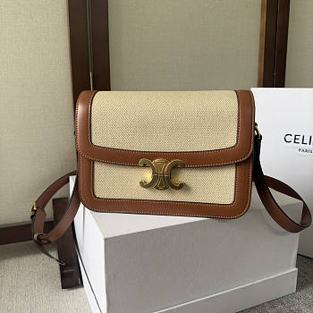 Celine Triomphe Bag Textile Calfskin Natural Tan 22x15.5x6cm