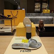 Fendi Baguette Silver Leather Slides - 5