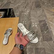 Fendi Baguette Silver Leather Slides - 4