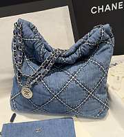 Chanel 22 Small Handbag Stitched Denim Silver 35x37x7cm - 4