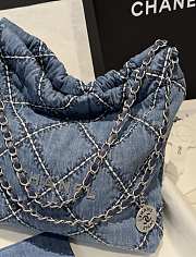 Chanel 22 Small Handbag Stitched Denim Silver 35x37x7cm - 2