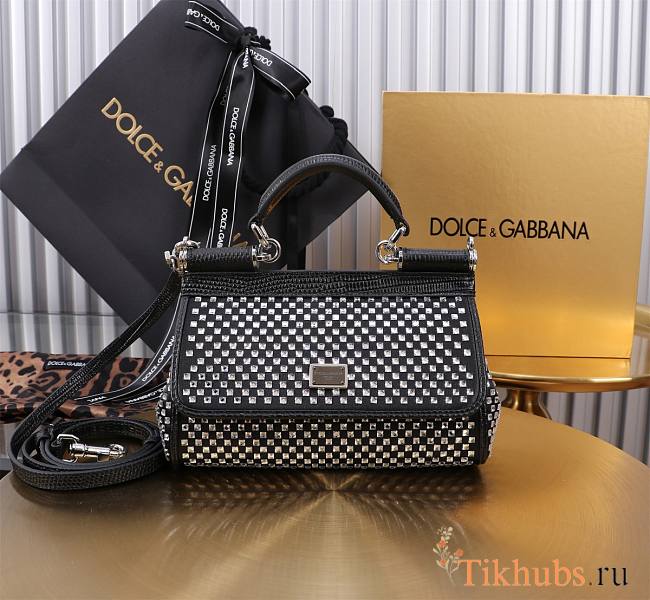 Dolce & Gabbana Small Sicily Rhinestone Shoulder Bag 18x11x6cm - 1