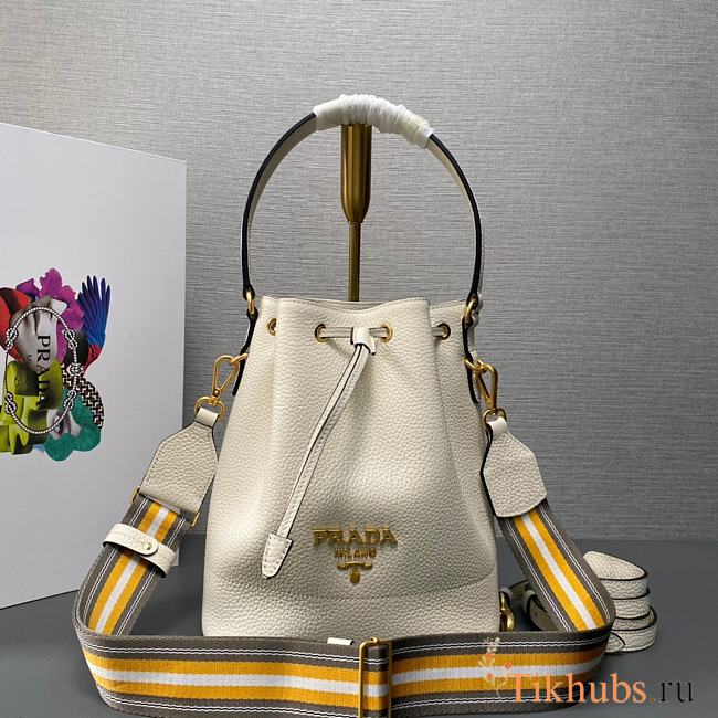 Prada Drawstring Shoulder Crossbody Bag White 21x25x15cm - 1