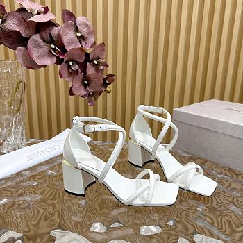 Jimmy Choo Rheea Leather Crisscross Sandals White 6.5cm