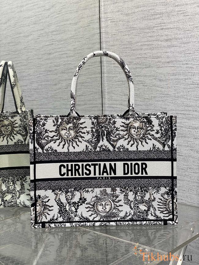 Dior Medium Book Tote White Black Toile De Jouy Soleil 36cm - 1