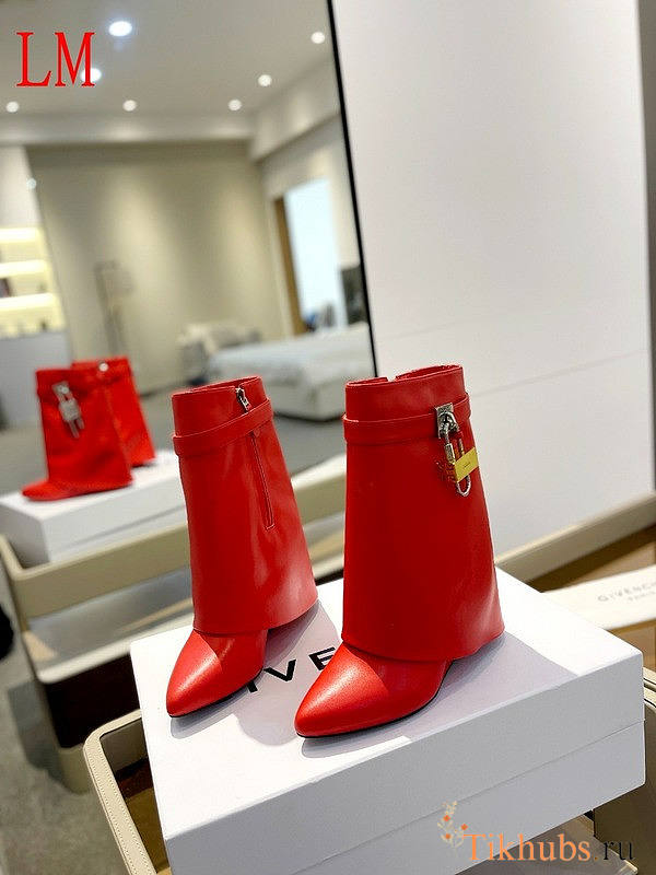 Givenchy Women's Shark Lock Ankle Red Boots - 1