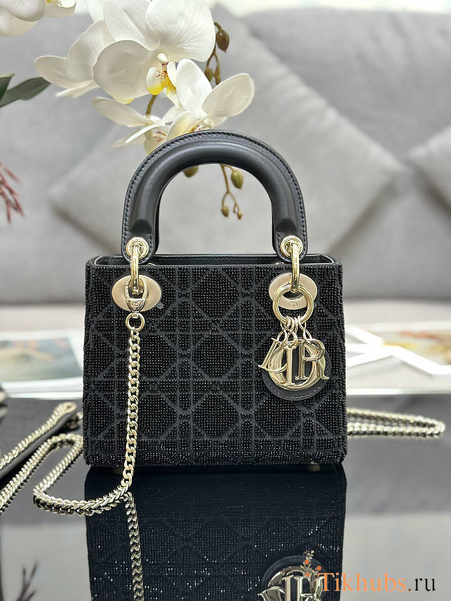 Dior Mini Lady Bag Black Micropearl Embroidery 17cm - 1