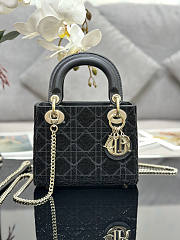 Dior Mini Lady Bag Black Micropearl Embroidery 17cm - 1