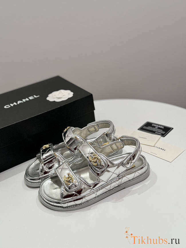 Chanel Silver Metallic Sandal - 1