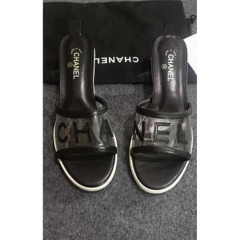 Chanel Transparent Logo Sandals Black