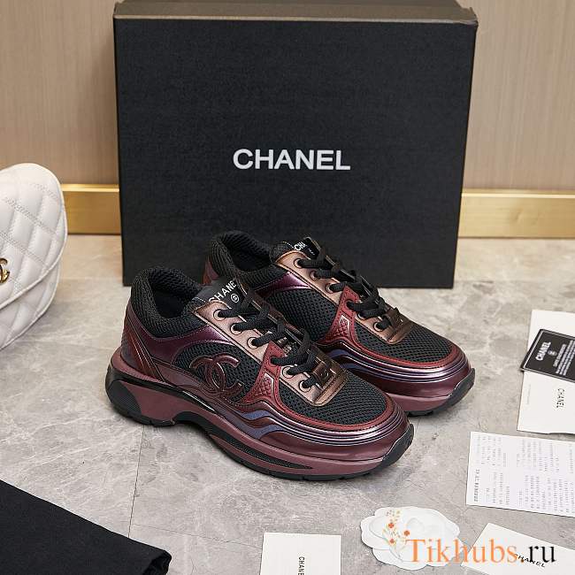 Chanel Black Burgundy Sneaker - 1