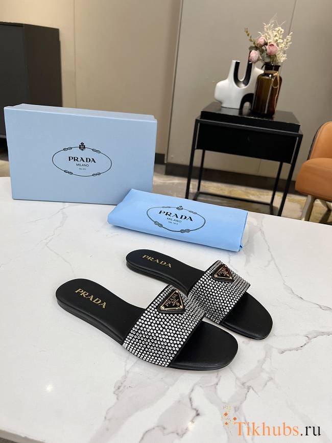 Prada Black Crystal Slides - 1