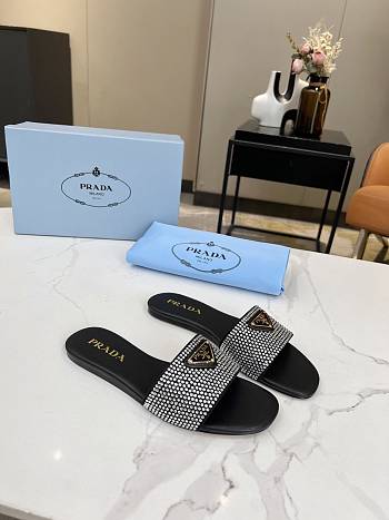 Prada Black Crystal Slides