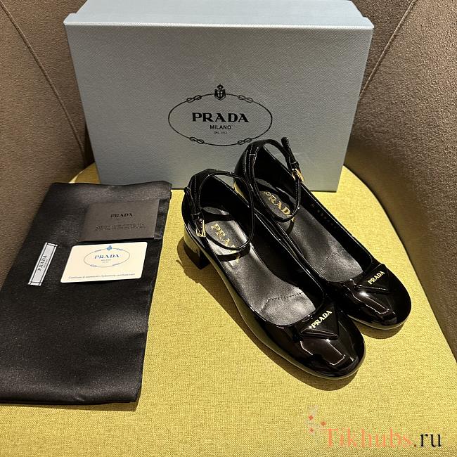 Prada Round Toe Black Sandal Heel - 1