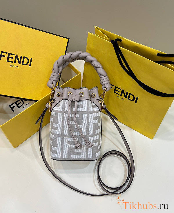 Fendi Mon Tresor Grey White FF Canvas Mini Bag 18x12x10cm - 1