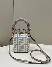 Fendi Mon Tresor Grey White FF Canvas Mini Bag 18x12x10cm - 3