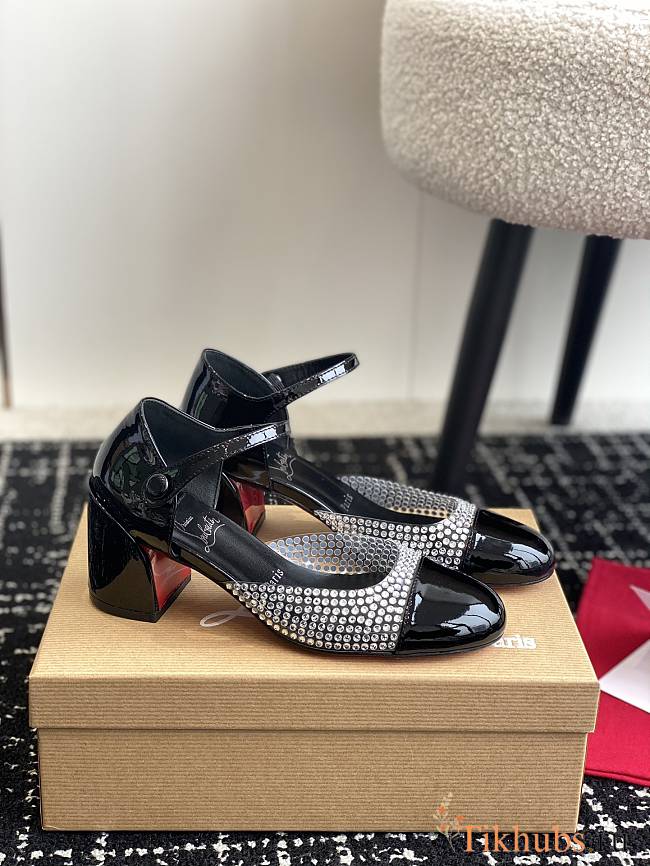 Christian Louboutin Black Crystal Patent Leather Pumps - 1