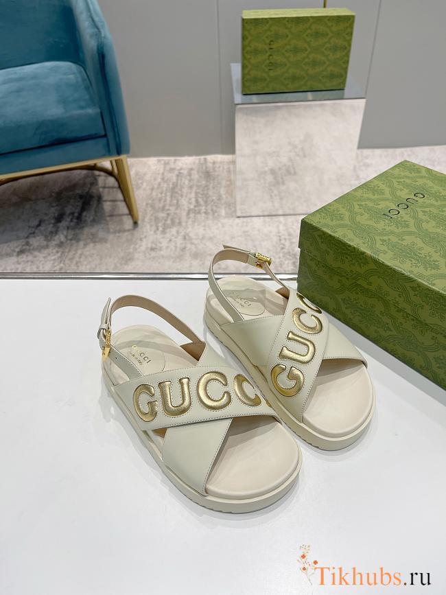 Gucci Logo Embossed Leather Sandals White - 1