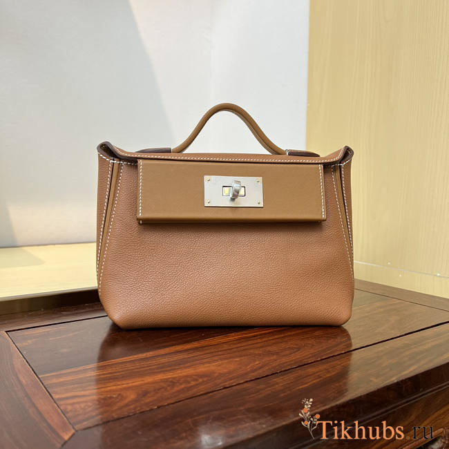 Hermes Mini Kelly 24/24 Brown Silver Bag 21cm - 1