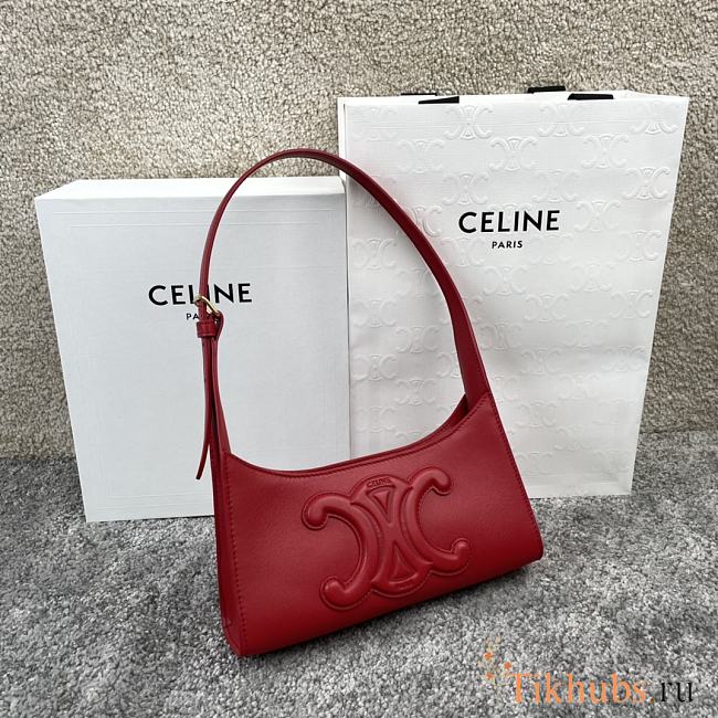 Celine Shoulder Bag Cuir Triomphe Smooth Calfskin Red 24x13x5cm - 1