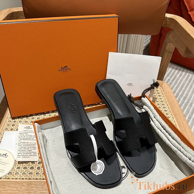 Hermes Oran Black Slides - 1