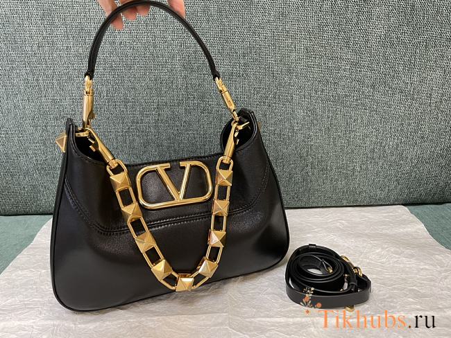 Valentino Stud Sign Calfskin Hobo Bag Black 28x22x7cm - 1