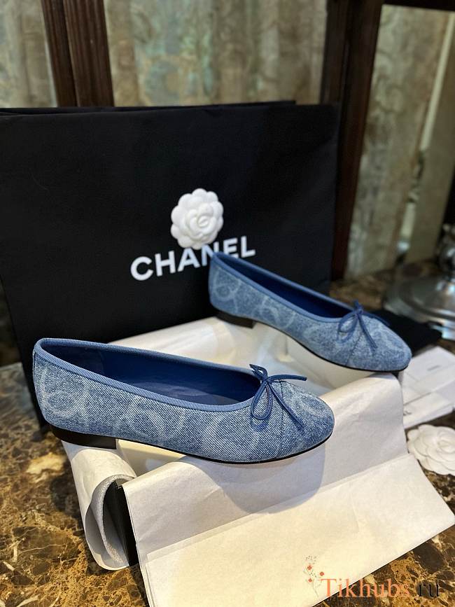 Chanel Ballerina Flat Blue Denim - 1