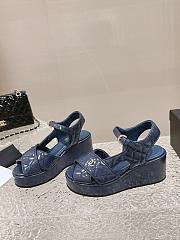 Chanel Open Toe Platform Casual Style Leather Party Style Blue - 3