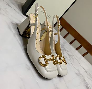 Gucci Mid-Heel With Horsebit Sandal White Heel 8cm