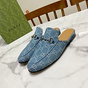 Gucci Princetown Horsebit Denim Blue Slipper - 1