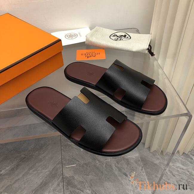 Hermes Oran Black Wine Epsom Slides - 1