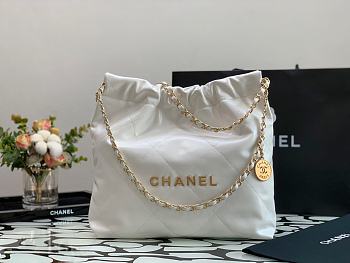 Chanel 22 Handbag Shiny Calfskin White Gold Hardware 37x35x7cm