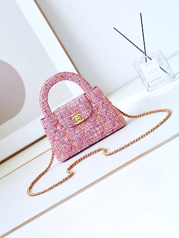 Chanel Kelly Bag Pink Tweed 13x19x7cm 