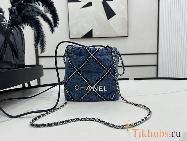 Chanel Mini 22 Handbag Stitched Denim 20x19x6cm - 1