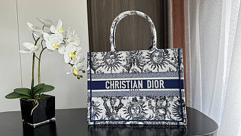 Dior Medium Book Tote White Navy Blue Toile De Jouy Soleil 36cm