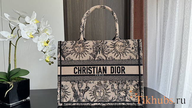 Dior Medium Book Tote Beige Black Toile De Jouy Soleil 36cm - 1