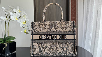 Dior Medium Book Tote Beige Black Toile De Jouy Soleil 36cm