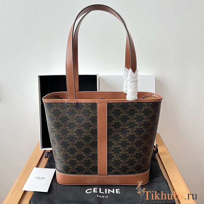 Celine Cabas Triomphe Canvas Brown Bag 26.5x23x12cm - 1