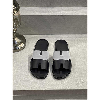 Hermes Izmir Sandal Black Grey Slides Leather