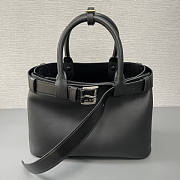 Prada Buckle Medium Leather Handbag With Belt Black 32x23x11cm - 4