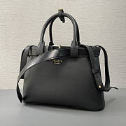 Prada Buckle Medium Leather Handbag With Belt Black 32x23x11cm - 3