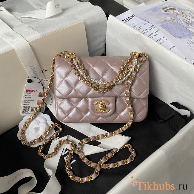 Chanel Mini Flap Bag Lustrous Lambskin Pink Pearls 17x12.5x5cm - 1