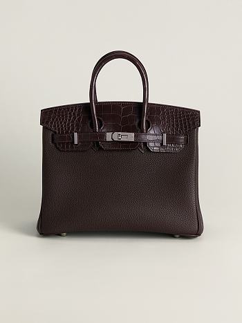 Hermes Birkin Crocodile Brown Togo And Crocodile Silver 25cm