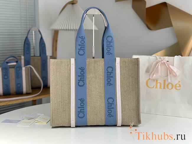 Chloe Large Woody Tote Bag Blue Beige 45x33x13cm - 1